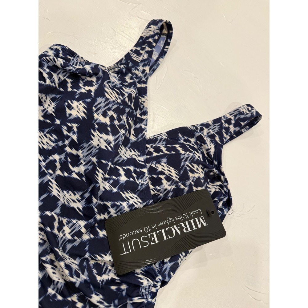 Miraclesuit Womens Navy White Abstract Print One Piece Swimsuit Size 12 NEW - Picture 3 of 13